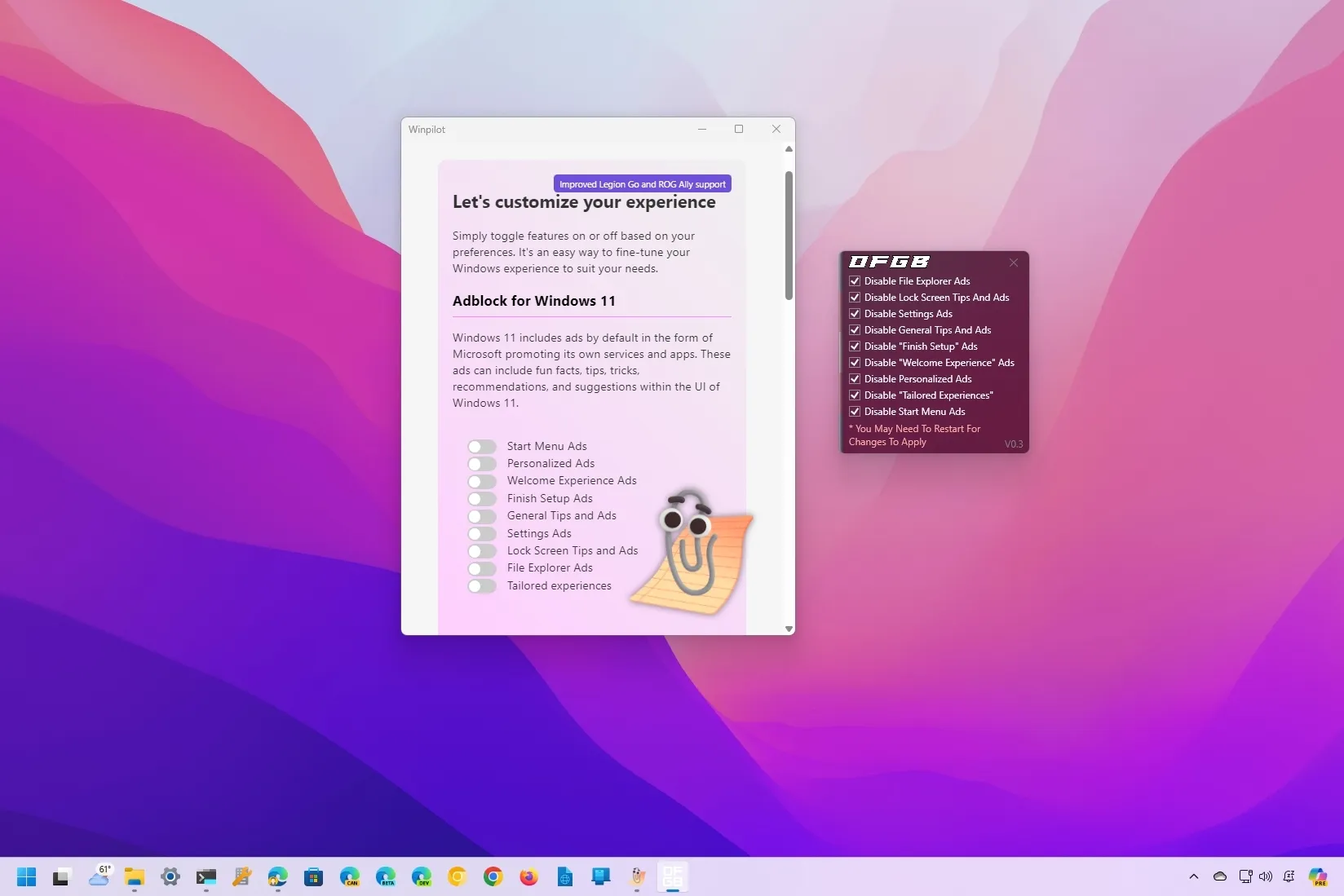 I have tried Winpilot and OFGB apps, and they make it easier to block ads on Windows 11 - Pureinfotech